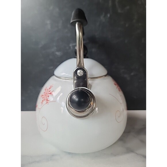 Red Snowflake White Tea Kettle - Picture 3 of 10